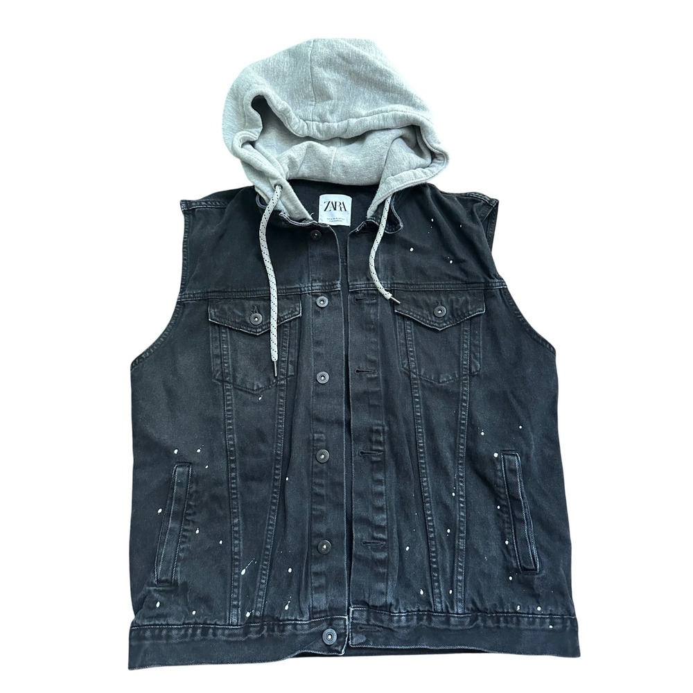 Zara Special Edition Layered Hooded Denim Vest Size XL